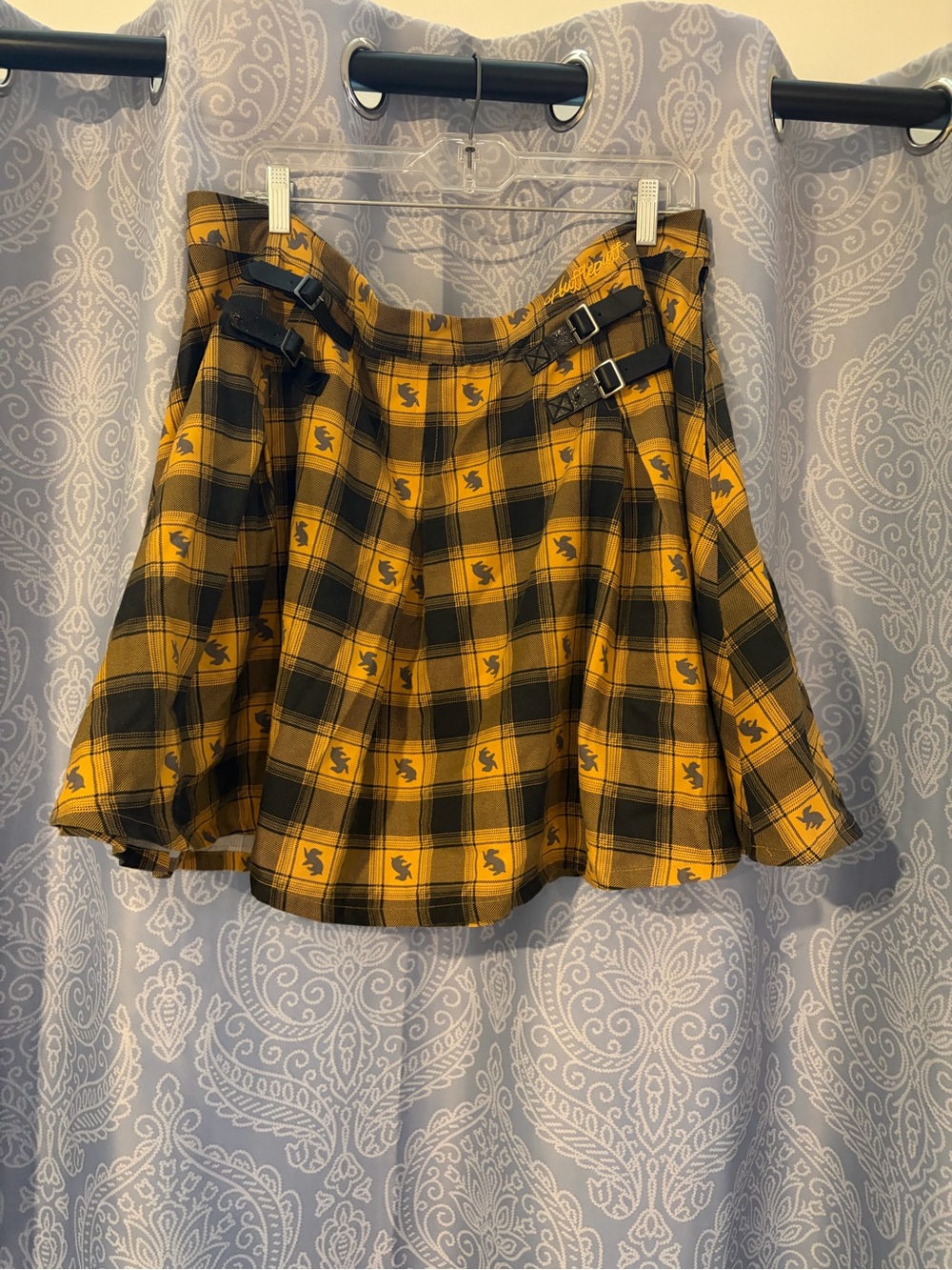 Harry Potter Hufflepuff Plaid Mini Skirt with Buckle Detail